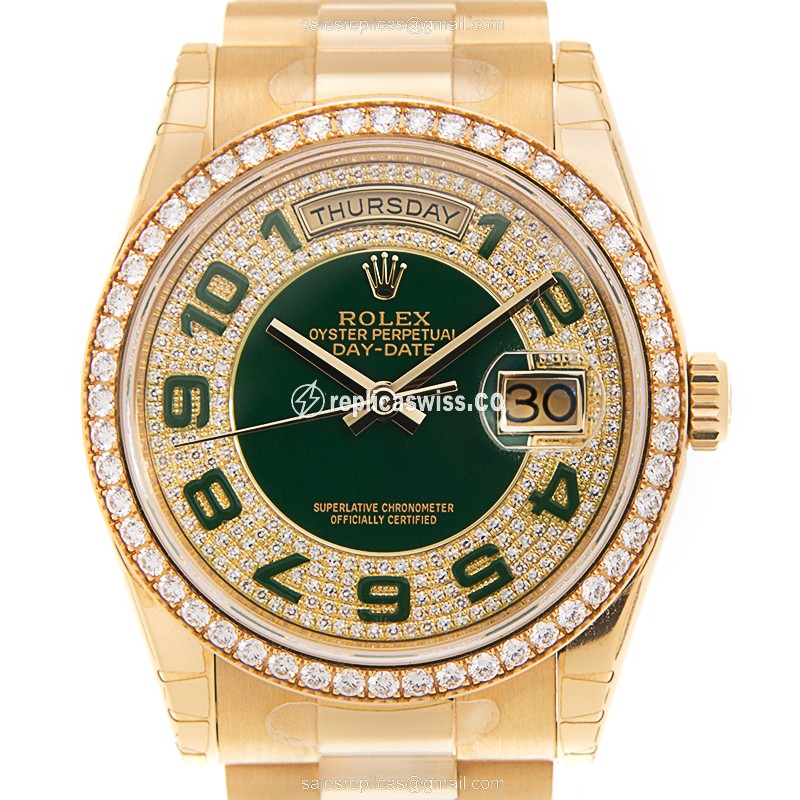 Rolex Day-Date Replica - Automatic - 18kt Gold & Steel - Green Dial on Gold Strap