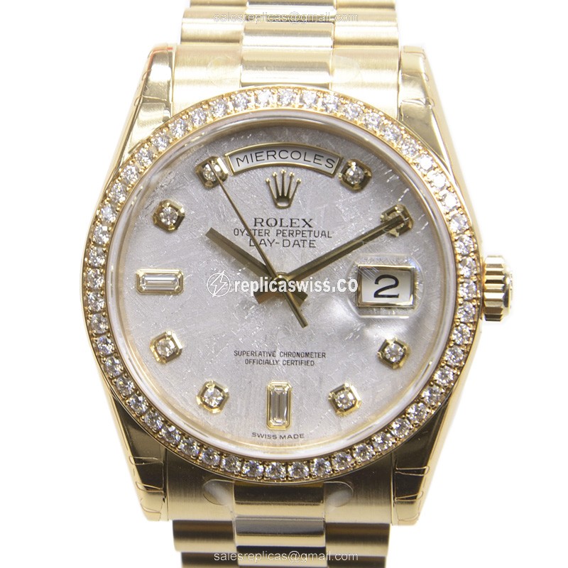 Rolex 118348METEA Replica - Automatic - 18kt Yellow Gold - White Dial - Gold Clasp