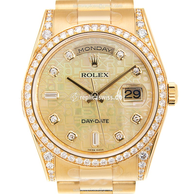 Rolex Day-Date 118388A Replica - Auto - 18kt Gold Case & Diamond - Gold Dial & Strap - Luxury Replica DAY-DATE Watch
