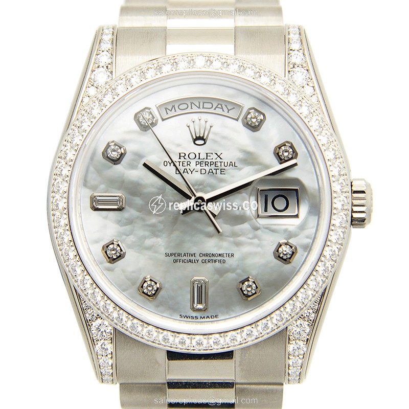 Rolex Day-Date Replica | Automatic | White Gold Case | Diamond Bezel