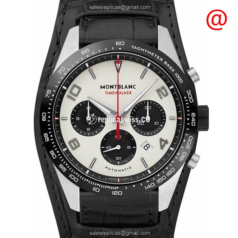 Mont Blanc TIMEWALKER - Automatic - Stainless Steel - White Dial - Black Alligator Strap - Luxury Replica TIMEWALKER Watch