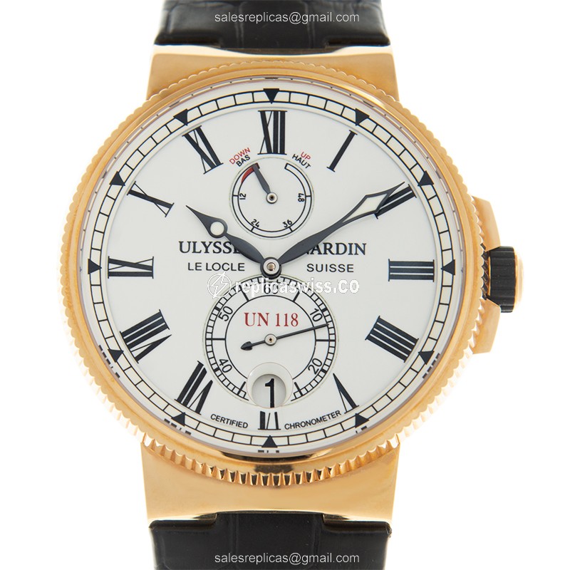Ulysse Nardin 1186-122/40 MARINE - Auto 18kt Rose Gold - White Dial - Black Alligator Strap