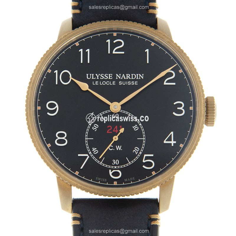 Ulysse Nardin 1187-320LE/63 Replica - Bronze Case - Black Dial - Blue Cowhide Strap - Automatic Movement