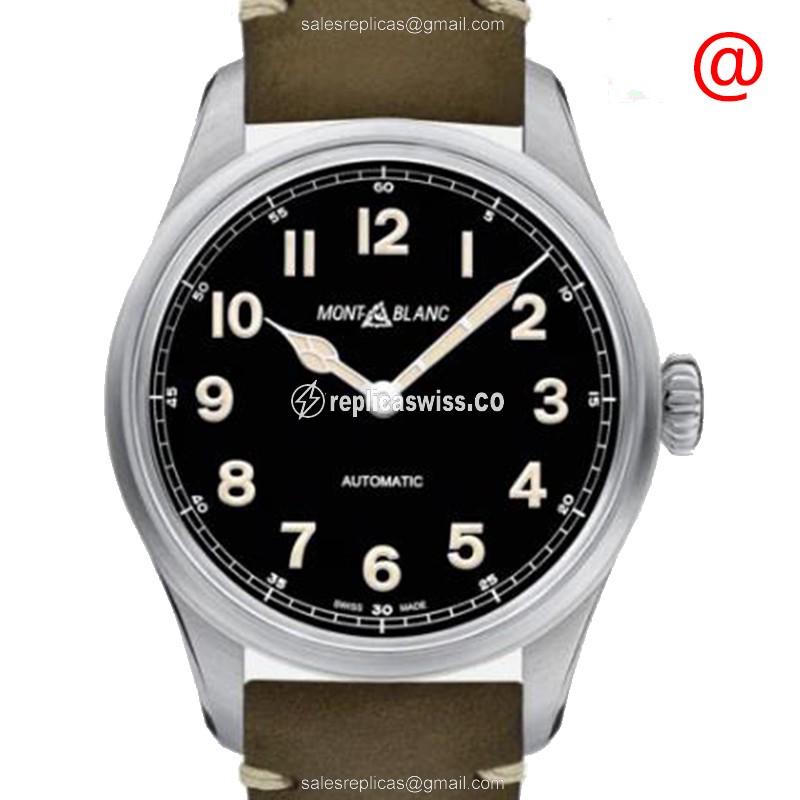 Mont Blanc 1858 Replica - Automatic - Black Dial - Green Leather Strap - Buckle Clasp - Luxury Replica 1858 Watch