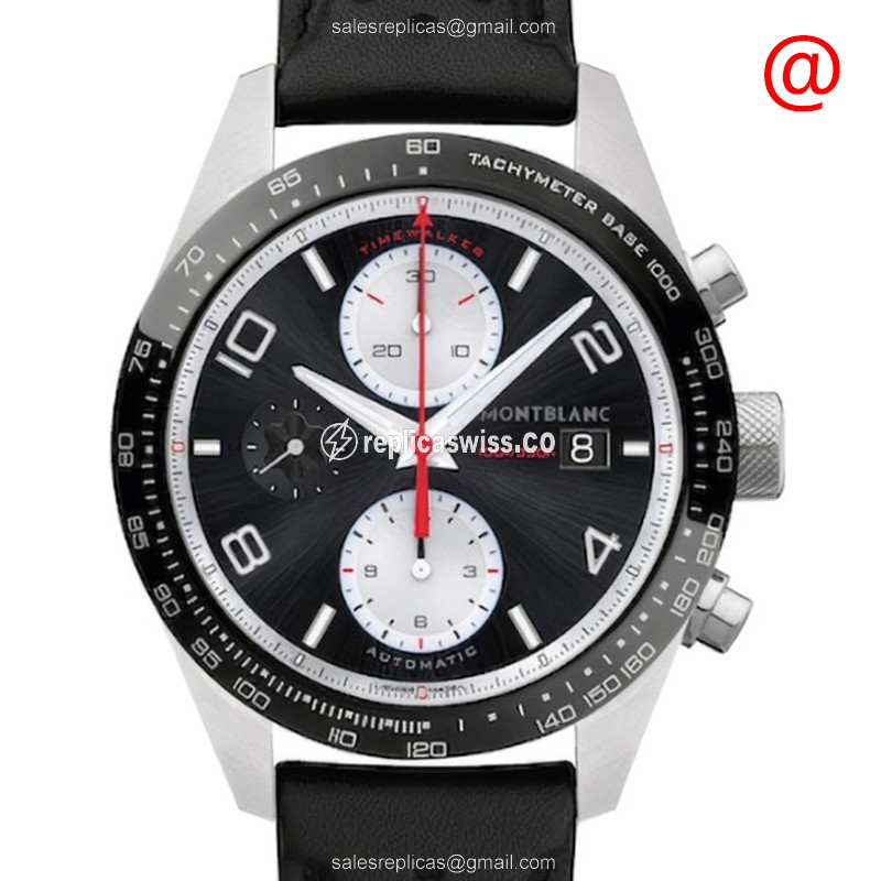 Mont Blanc TIMEWALKER Replica - Automatic - Steel Case - Black Dial - Leather Strap - Luxury Replica TIMEWALKER Watch