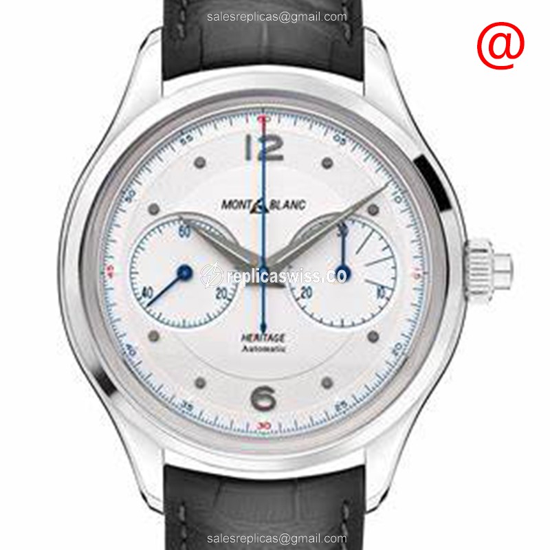 Mont Blanc Heritage Replica - Automatic - Steel Case - White Dial - Leather Black Strap - Buckle Clasp - Luxury Replica HERITAGE Watch