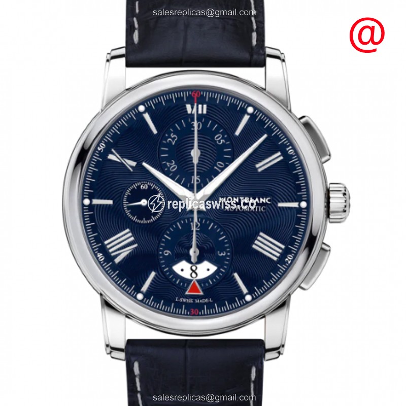 Mont Blanc 4810 Replica - Automatic - Steel Case - Blue Dial - Leather Blue Strap