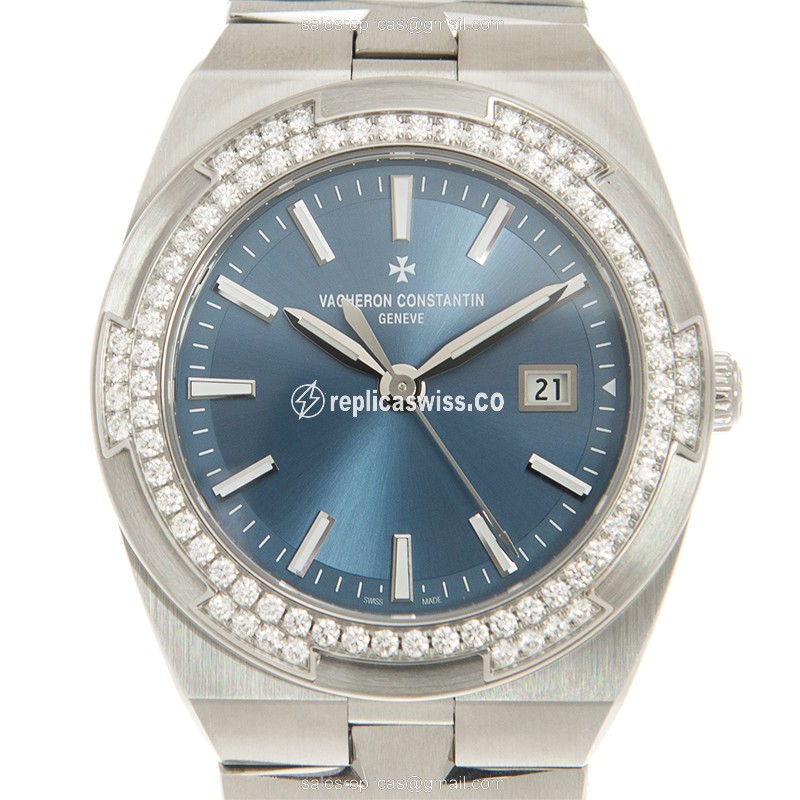 Vacheron Constantin Overseas Quartz - Blue Dial - Diamond Case - Silver Steel Bracelet