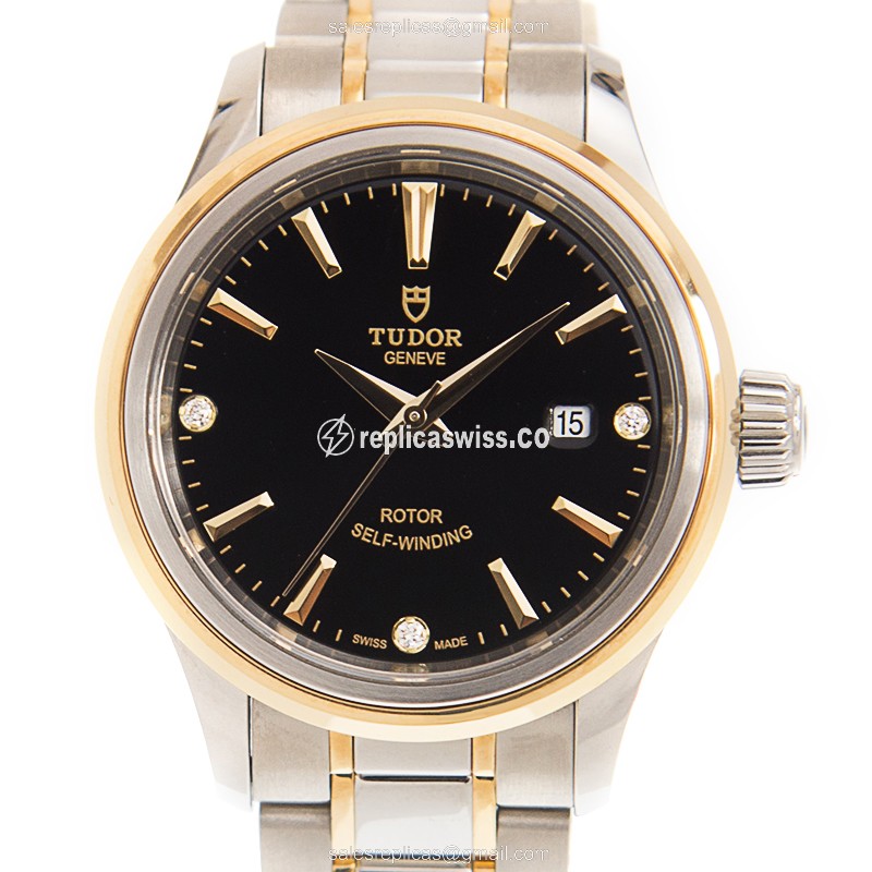 Tudor 12103-65013-369DI-BK Automatic 18kt Gold & Steel - Black Dial - Gold Clasp - Luxury Replica STYLE Watch