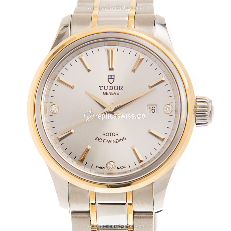 Brand Tudor 12103-65013-369DI-SV - Automatic - 18kt Gold Case - Silver Dial - Gold & Steel Strap - Luxury Replica STYLE Watch