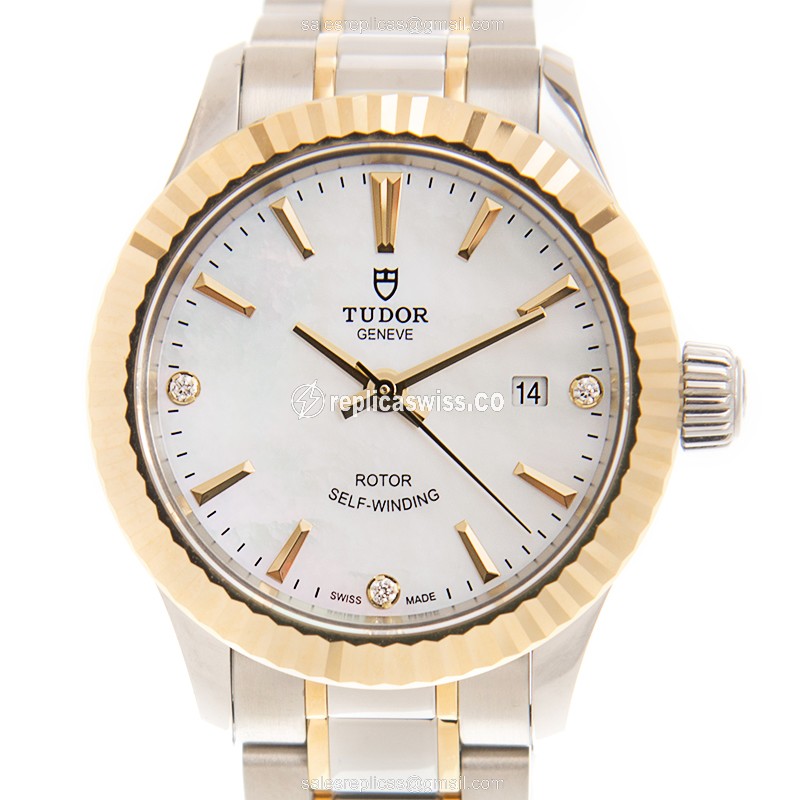 Tudor 12113-65013-369DI-NCWT Replica - Automatic - White Dial - Gold & Steel Case - 18kt Strap - Luxury Replica STYLE Watch