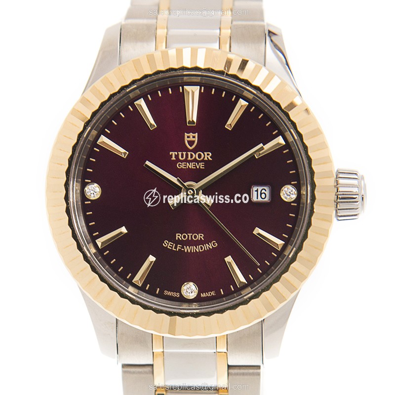 Tudor 12113-65013-369DI-PUR - Automatic 18kt Gold & Steel - Purple Dial - Gold Strap - Luxury Replica STYLE Watch