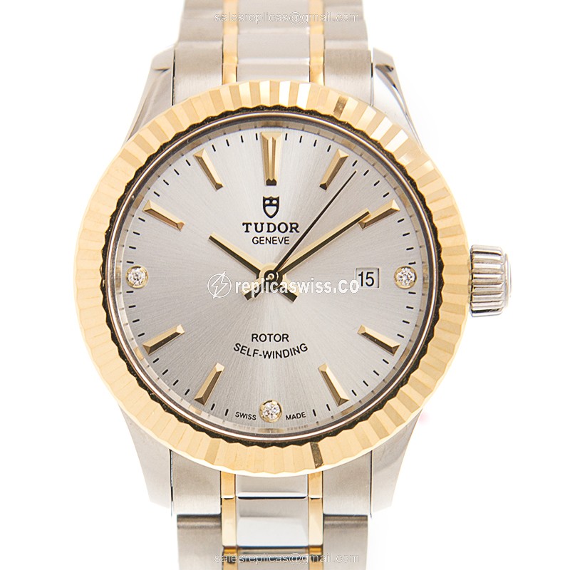 Tudor 12113-65013-369DI-SV Replica - Automatic - 18kt Gold & Steel - Silver Dial - Gold Clasp - Luxury Replica STYLE Watch