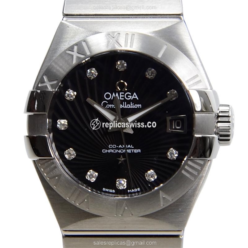 Omega Constellation Replica - Automatic - Steel Case - Black Dial on Silver Strap