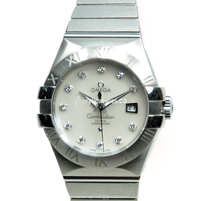 Omega Constellation Replica - Automatic - Stainless Steel - White Dial - Silver Clasp - Sapphire Crystal