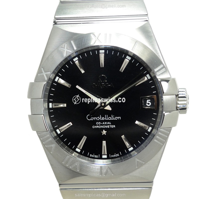 Omega Constellation 123.10.38.21.01.001 Replica - Automatic - Steel Case - Black Dial - Silver Strap - Luxury Replica CONSTELLATION Watch