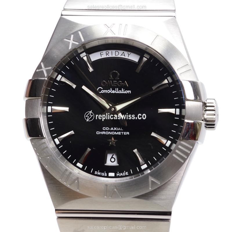 Omega Constellation Replica - Automatic - Steel Case - Black Dial - Silver Band - Luxury Replica CONSTELLATION Watch