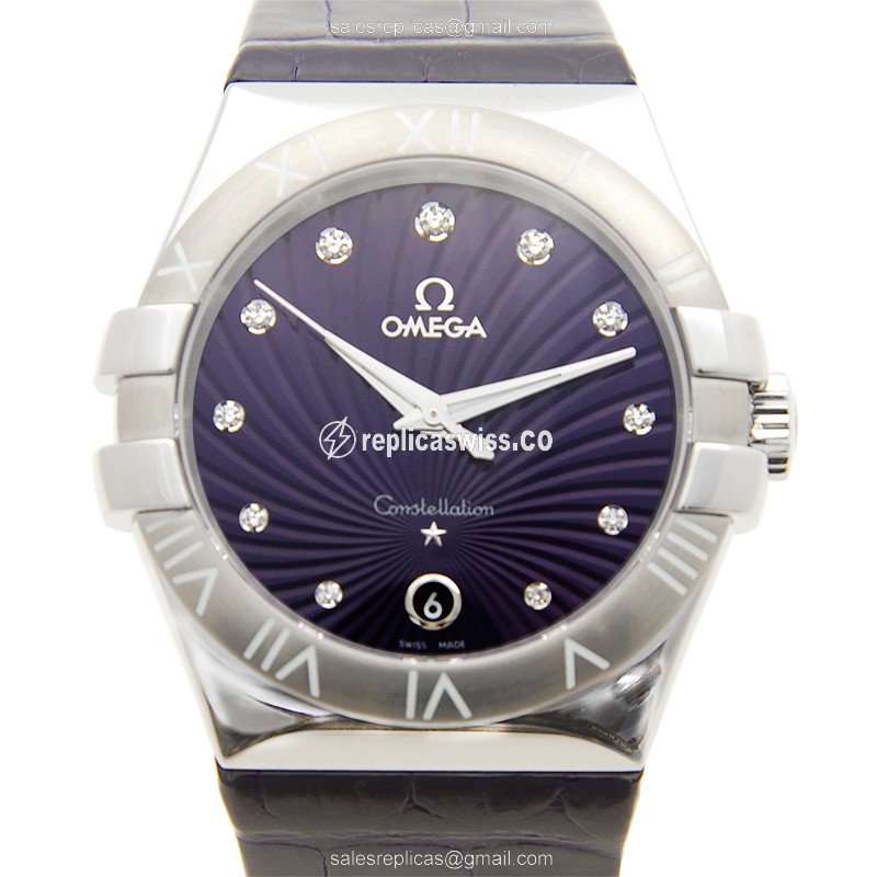 Omega Constellation Quartz - Purple Dial - Leather Strap - Steel Case - Sapphire Crystal - Clasp