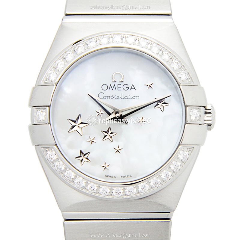 Omega Constellation Quartz - Stainless Steel & Diamond Accents - White Dial - Silver Clasp - Steel Strap - Luxury Replica CONSTELLATION Watch
