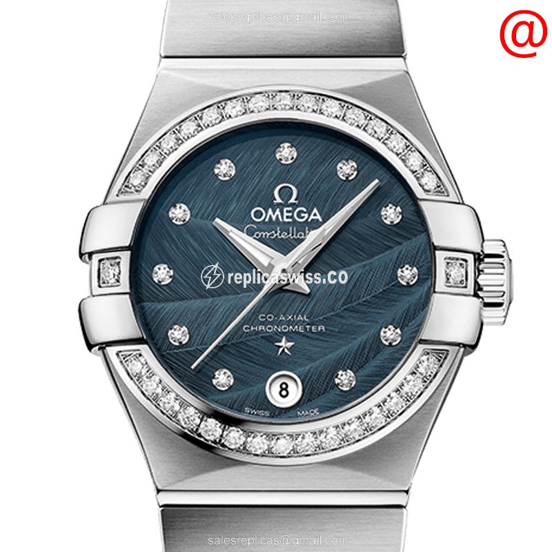Omega Constellation Replica - Automatic - Stainless Steel & Diamonds - Blue Dial - Silver Clasp - Steel Strap - Luxury Replica CONSTELLATION Watch