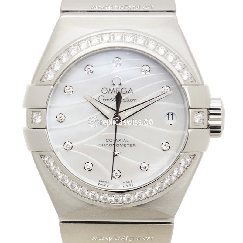 Omega Constellation Replica - Automatic - White Dial on Steel & Diamond Clasp