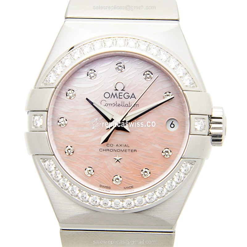 Omega Constellation Replica - Automatic - Diamond Pink Dial - Steel Silver Clasp