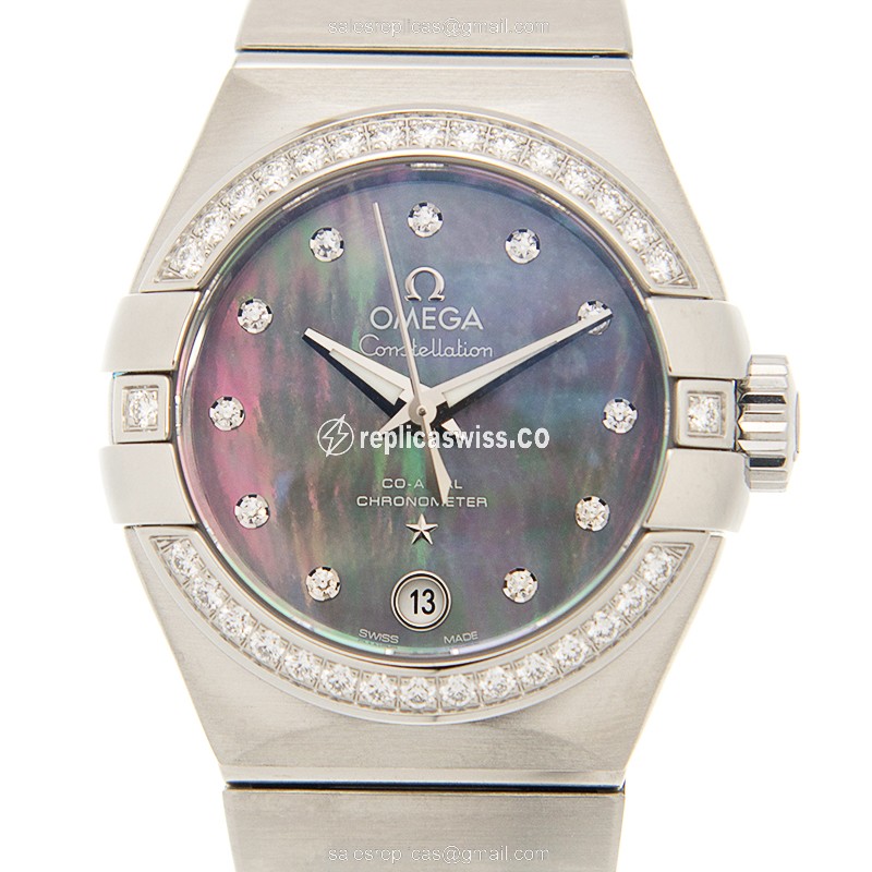 Omega Constellation Replica - Automatic - Stainless Steel - Black Dial - Silver Strap - Sapphire Crystal