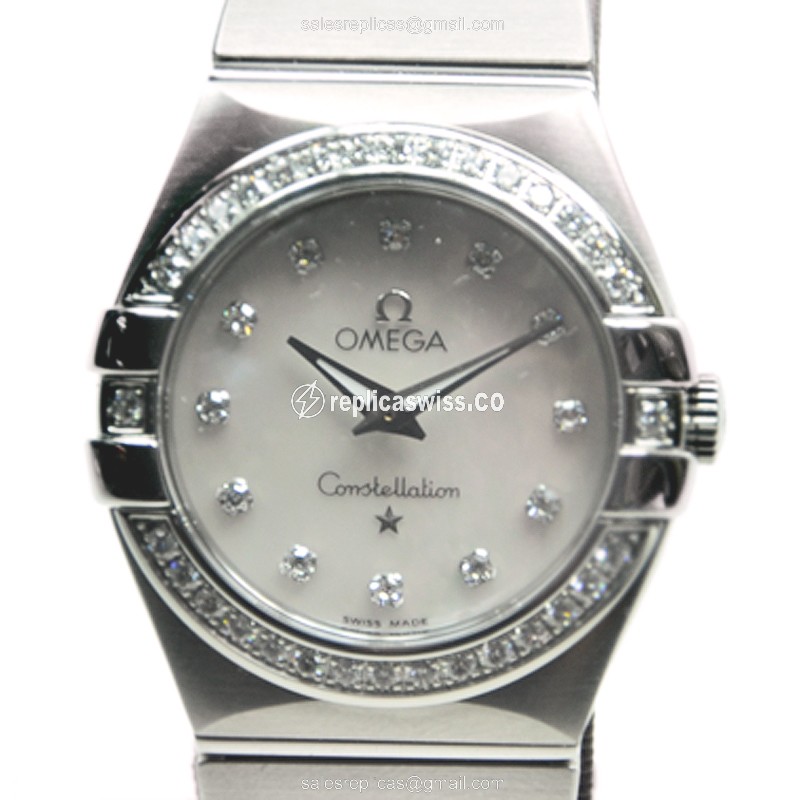 Omega Constellation Quartz & Diamond Replica - White Dial, Steel Case, Silver Clasp & Strap