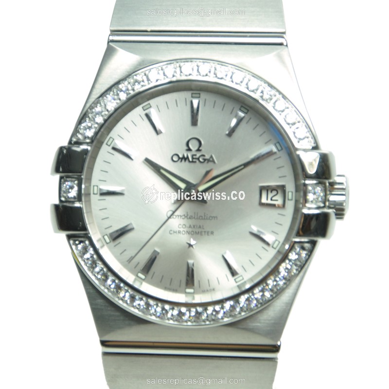 Omega Constellation Replica - Automatic - Stainless Steel & Diamond - Silver Dial - Steel Band - Luxury Replica CONSTELLATION Watch