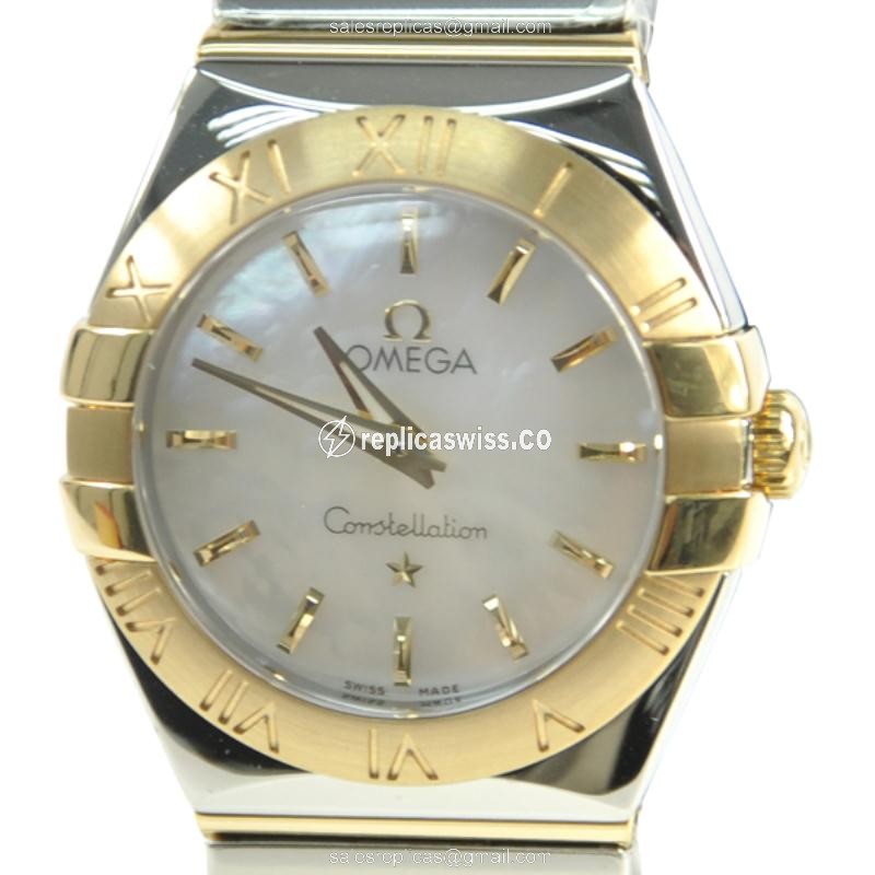 Omega Constellation Replica - Quartz - 18kt Gold & Steel - White Dial - Silver Clasp