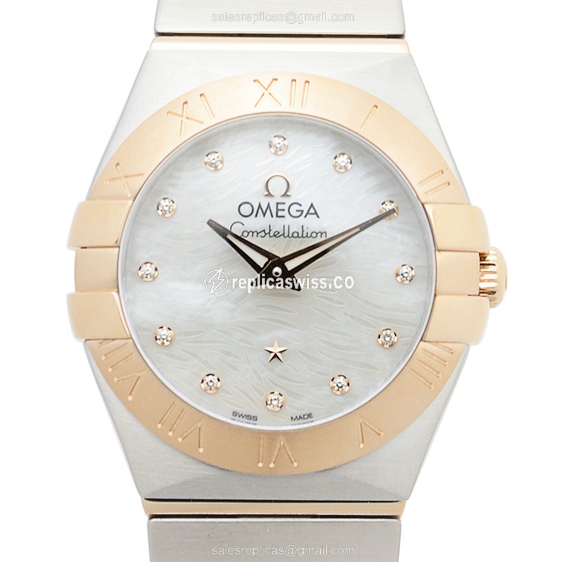 Omega Constellation Replica - Quartz | 18kt Rose Gold | Steel Case | White Dial | Silver Strap
