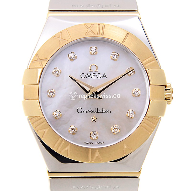 Omega Constellation Replica - Quartz - 18kt Gold & Steel Case - White Dial - Silver Strap - Luxury Replica CONSTELLATION Watch