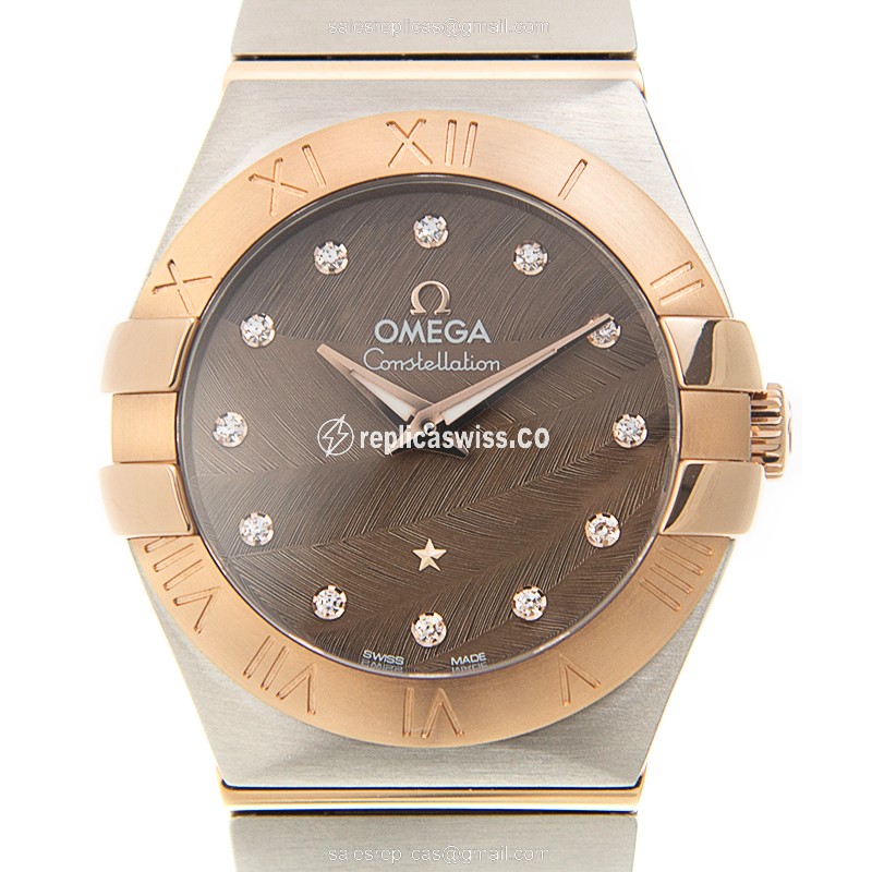 Omega Constellation Replica - Quartz - 18kt Rose Gold & Steel - Brown Dial, Gold Clasp, Steel Strap