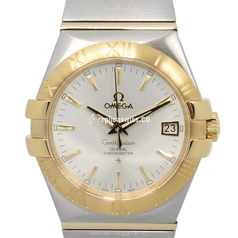 Omega Constellation Replica - 18kt Gold/Steel - Automatic - Silver Dial, Clasp & Strap