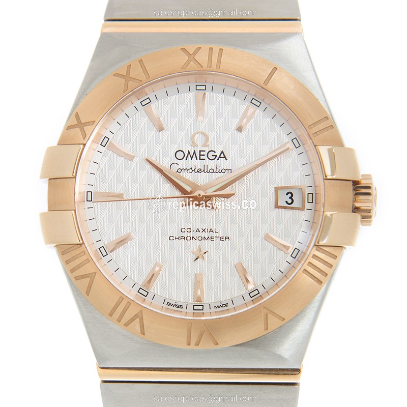 Omega Constellation Replica - Automatic - 18kt Rose Gold & Steel Case - Silver Dial - Gold Strap - Luxury Replica CONSTELLATION Watch