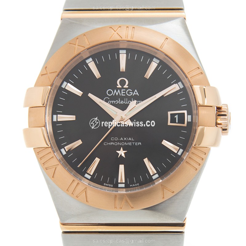 Omega Constellation Replica - Automatic - 18kt Rose Gold & Steel - Gray Dial - Gold Clasp - 18kt Steel Strap - Luxury Replica CONSTELLATION Watch