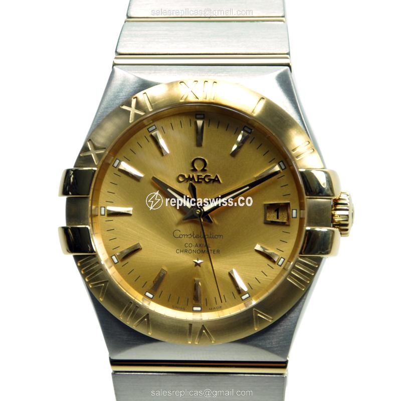 Omega Constellation Replica - Automatic - 18kt Gold Case, Silver Dial - Silver Clasp & Strap