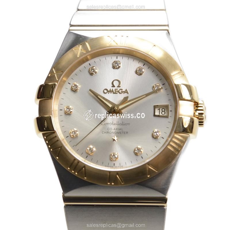 Omega Constellation 123.20.35.20.52.002 Replica - Automatic - 18kt Gold/Steel Case - Silver Dial & Clasp