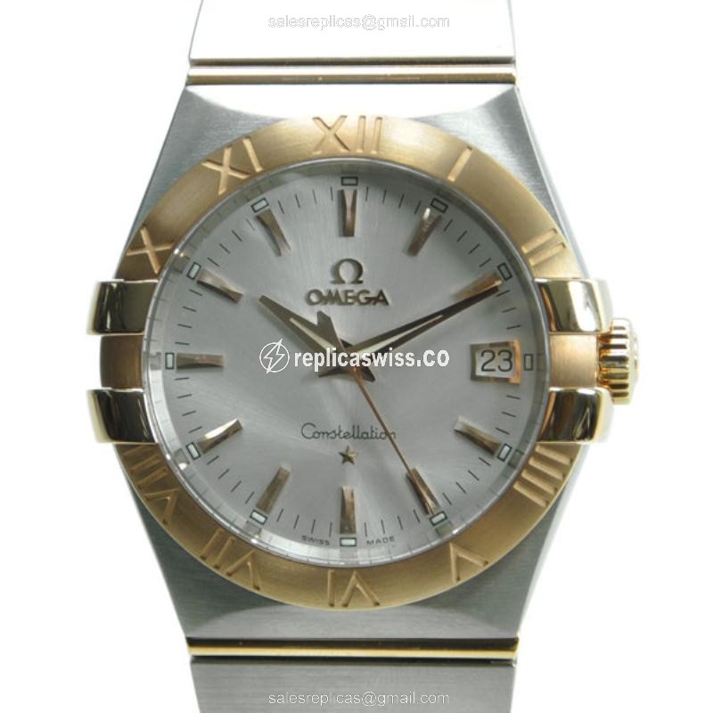 Omega Constellation Replica - Quartz - 18kt Rose Gold Case & Steel - Silver Dial - Gold Steel Strap - Luxury Replica CONSTELLATION Watch