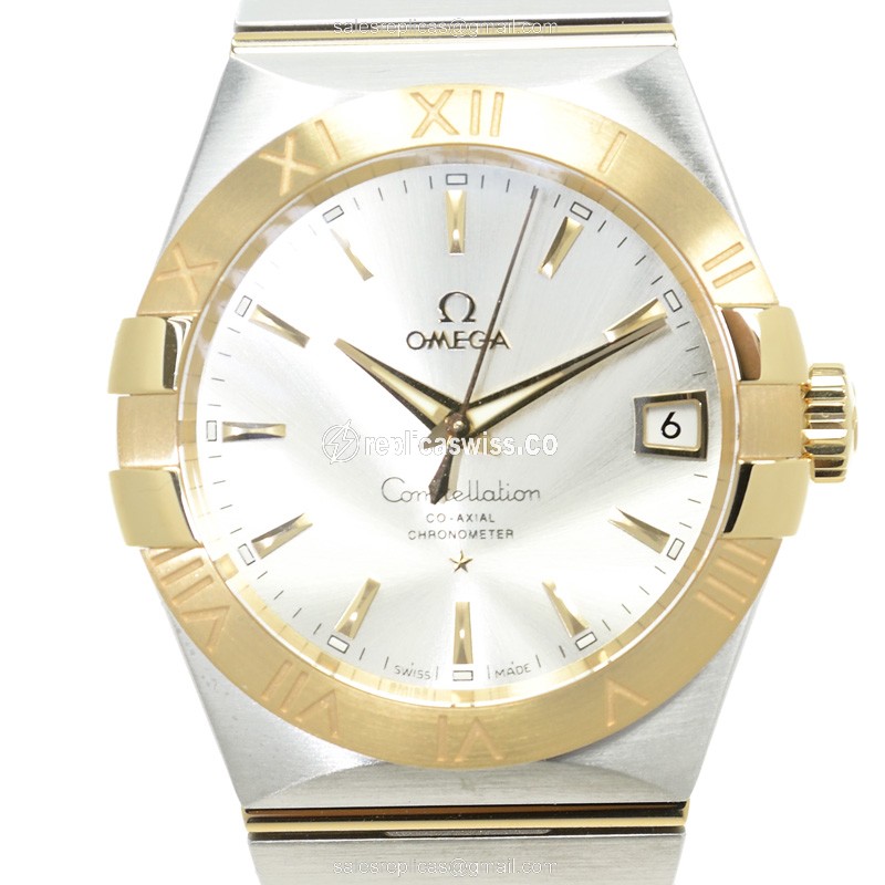 Omega Constellation Replica - Automatic - 18kt Gold & Steel - Silver Dial - Steel Clasp - Luxury Replica CONSTELLATION Watch