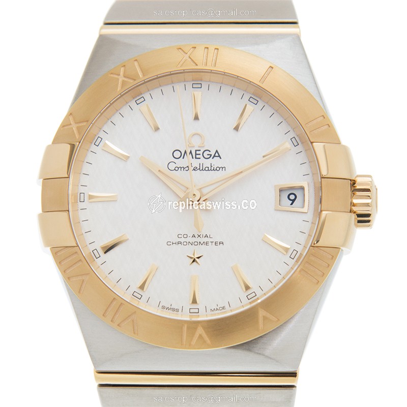 Omega Constellation Replica - Automatic 18kt Gold & Steel - Silver Dial - Gold Strap - Luxury Replica CONSTELLATION Watch