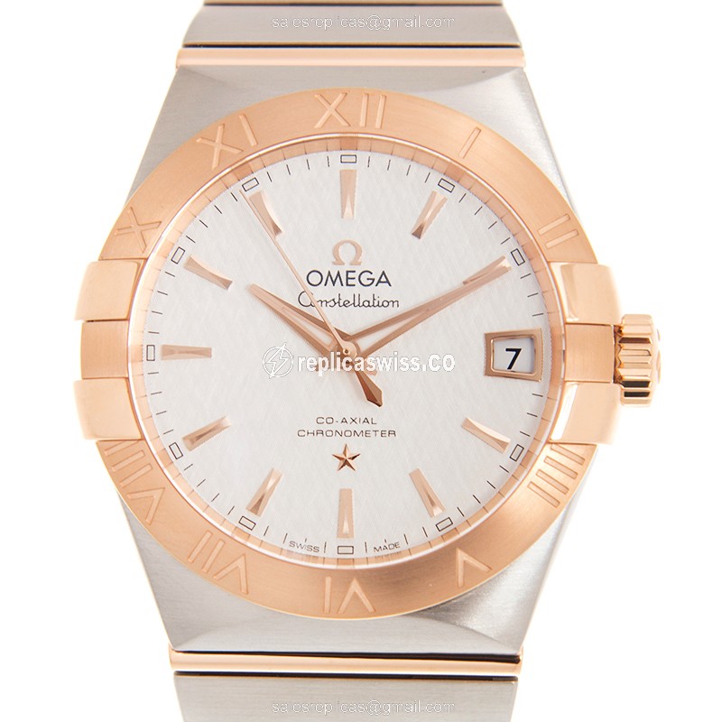 Omega Constellation Replica - Automatic - 18kt Rose Gold & Steel Case - White Dial - Gold Strap - Luxury Replica CONSTELLATION Watch