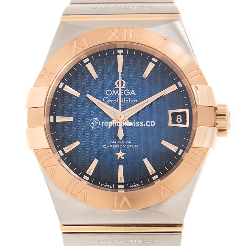 Omega Constellation Replica - Automatic | 18kt Rose Gold Case | Blue Dial | Steel Clasp | Gold Strap