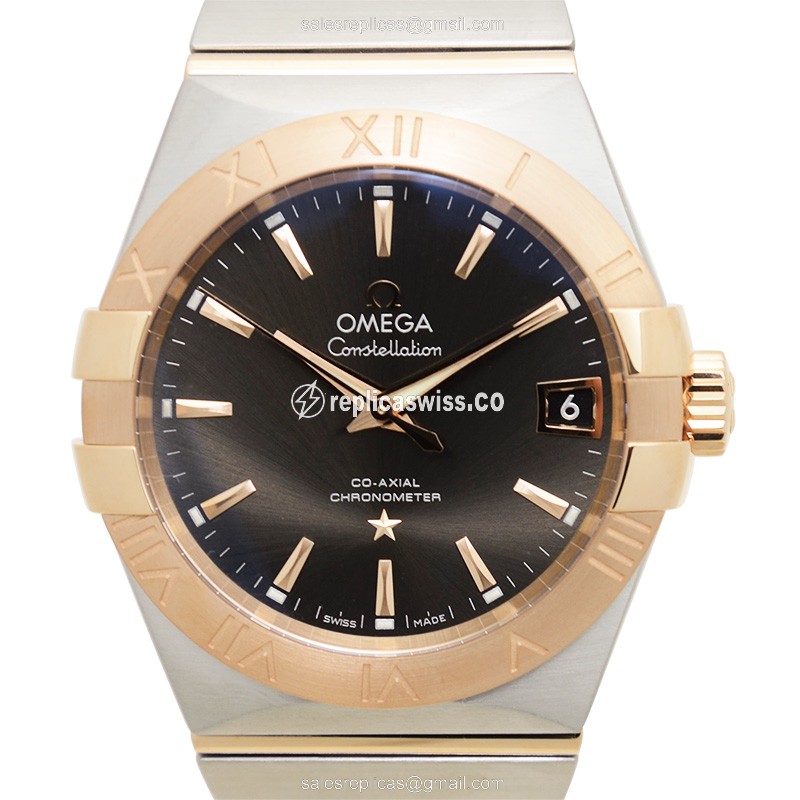 Omega Constellation Replica - Automatic - 18kt Rose Gold Case - Gray Dial - Gold Clasp & Steel Strap