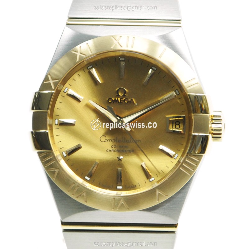 Omega Constellation Replica - Automatic - 18kt Gold & Steel Case - Gold Dial - Silver Clasp - Silver Strap