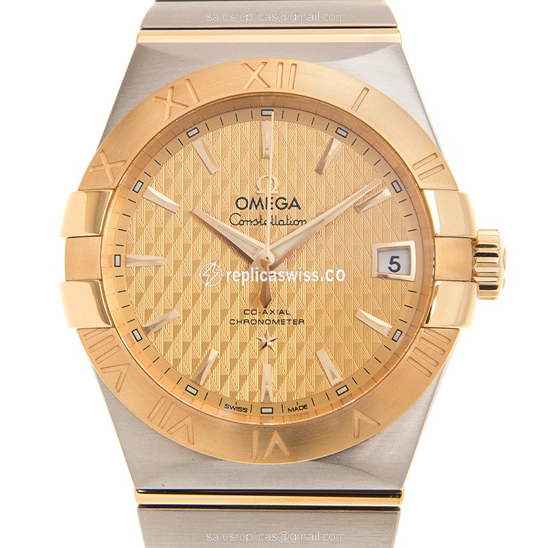 Omega Constellation Replica - Automatic - 18kt Gold & Steel Case - Gold Dial - Silver Strap