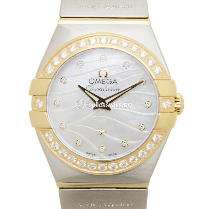 Omega Constellation Quartz 18kt Gold & Diamond - White Dial - Steel Case - Silver strap