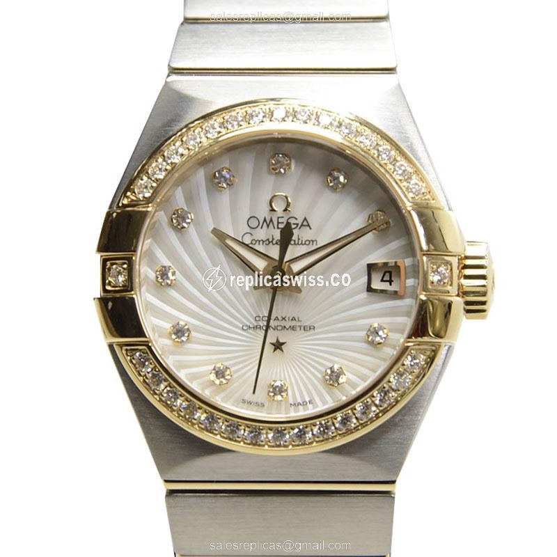 Omega Constellation Replica - Automatic 18kt Gold - White Dial - Steel Case - Silver Band