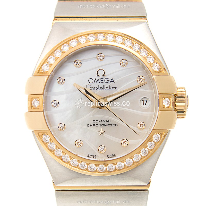 Omega Constellation Replica - Automatic - 18kt Gold & Diamond - White Dial - Steel Case & Gold Strap - Luxury Replica CONSTELLATION Watch