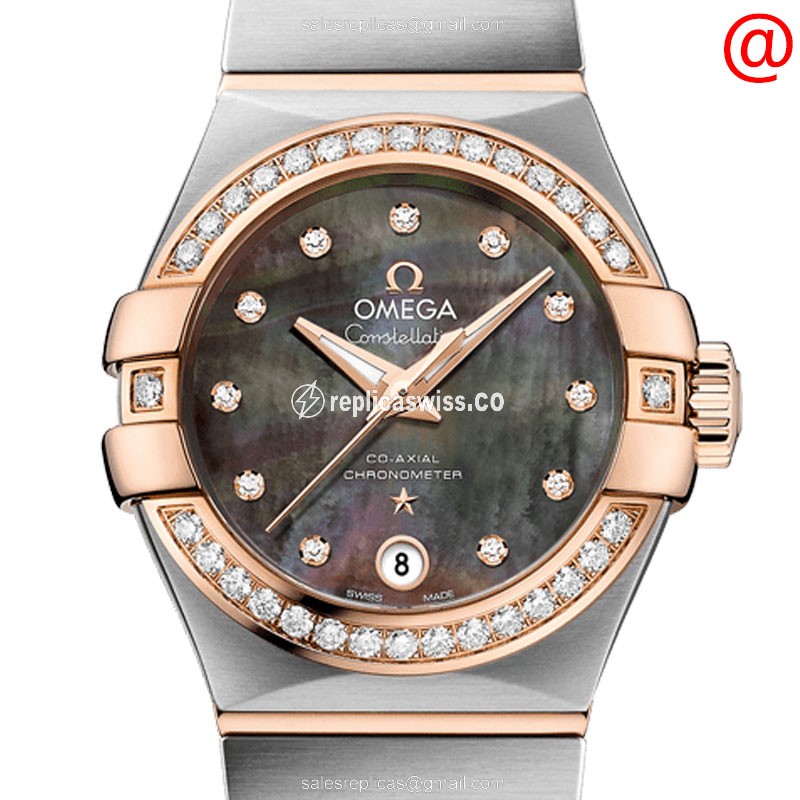 Omega Constellation Replica - Automatic - 18kt Rose Gold Case - Gray Dial - Gold Steel Strap